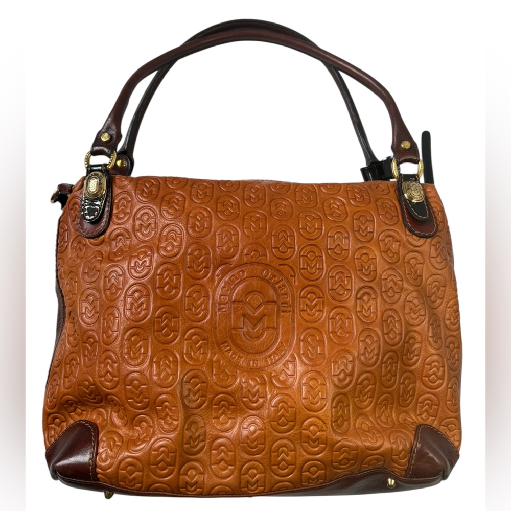 Marino Orlandi Monogram Embossed Leather Bag - Hobo Shoulder/Top Handle - Picture 4 of 14